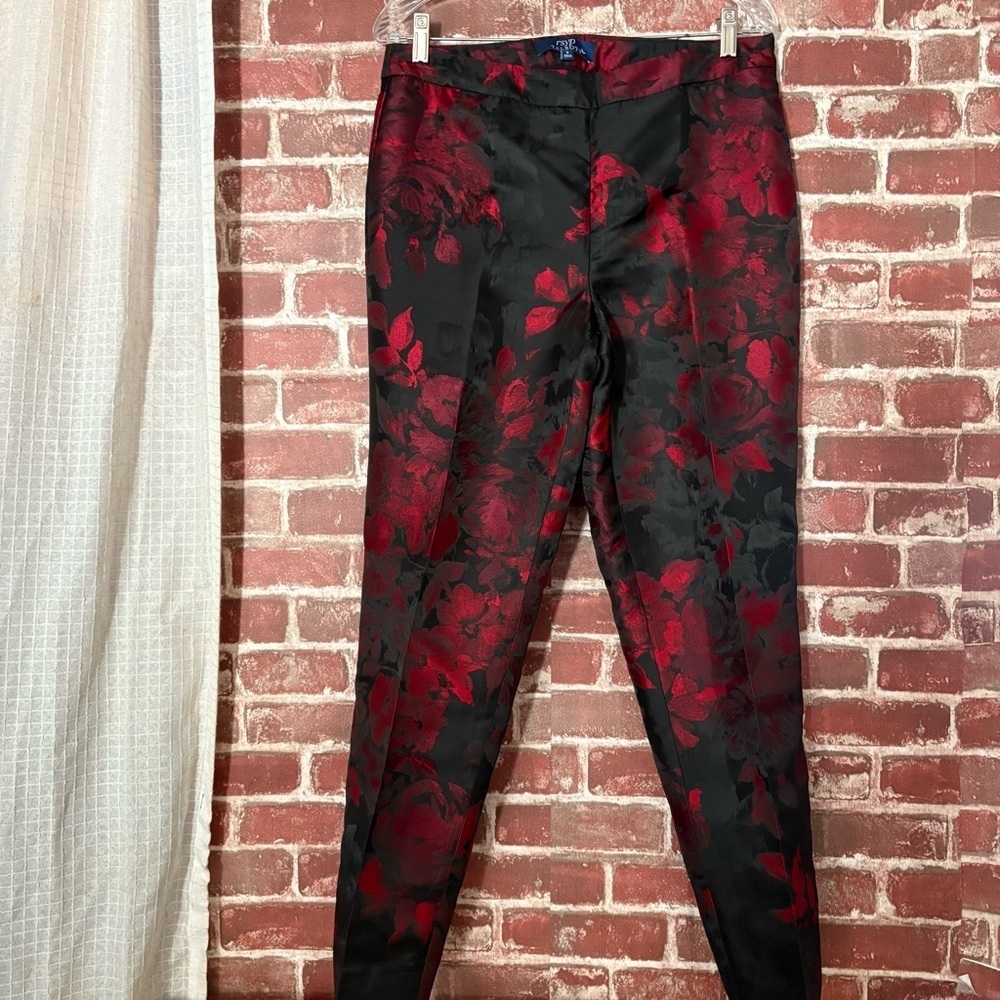 Talbots Red and Black Floral Pants